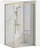 A modern shower cabin with a gold frame and marble-effect walls. Produktbild-Vorschau