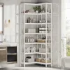 A white corner shelf unit filled with bathroom items. Anteprima dell’immagine prodotto