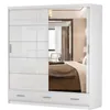 A white sliding door wardrobe with a mirrored door, reflecting a bedroom interior. Voir les images du produit