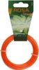 A spool of orange trimmer line is attached to a green and white product card. Náhled obrázku produktu