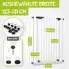 Diagram showing dimensions and included accessories for a baby gate. Produktbild-Vorschau