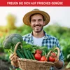 A farmer holding a basket of fresh vegetables in a field. Produktbild-Vorschau