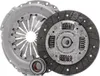 A clutch kit, including the pressure plate, clutch disc, and release bearing, is arranged on a white background. Voir les images du produit