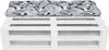 A white pallet bench with a patterned cushion on top. Produktbild-Vorschau