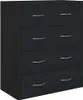 A black chest of drawers with four drawers and silver handles, shown from the front. Produktbild-Vorschau