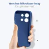 A hand holding a blue phone case with a microfiber inlay. Produktbild-Vorschau