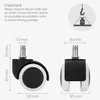 A collage of images showing office chair casters with dimensions and important purchasing information. Produktbild-Vorschau