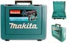 A collage of images showing a Makita HR2811FT Kombihammer in its teal carrying case. The main image shows the closed case with product information and branding. The inset images show the open case and a different angle of the closed case. Podgląd zdjęcia produktu