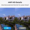 A split image showing a comparison of two video feeds, one labeled 2K and the other 1080P, with text highlighting "4MP HD Details" and "Breathtaking clarity for every detail." Produktbild-Vorschau