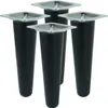 Four black furniture legs with silver mounting plates are arranged in a group against a white background. Produktbild-Vorschau