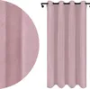 A close-up view of a pink curtain and a full view of a pink curtain hanging on a rod. Náhľad obrázku produktu