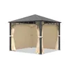 A gazebo with a metal roof and fabric curtains, shown from a slightly elevated front-left angle against a white background. Produktbild-Vorschau