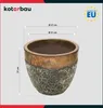 A ceramic pot with dimensions indicated by arrows and text. Náhled obrázku produktu