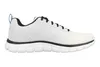 A side view of a white athletic shoe with black accents and a blue pull tab. Anteprima dell’immagine prodotto