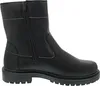 A black leather boot with white stitching and a zipper closure, shown from the side against a white background. Voir les images du produit
