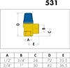 A technical drawing and dimension table for a valve. Náhľad obrázku produktu