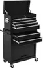 A black rolling tool chest with multiple drawers and the top lid open. Voir les images du produit