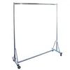 A silver metal clothing rack on wheels against a white background. Produktbild-Vorschau
