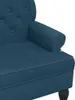 Close-up view of the armrest and seat of a blue upholstered bench. Náhled obrázku produktu