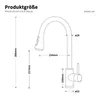 A technical drawing of a kitchen faucet with dimensions indicated. Produktbild-Vorschau