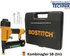 A product image showing a pneumatic nail gun, its case, and some accessories, along with text and logos. Podgląd zdjęcia produktu