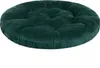 A round, tufted cushion in a dark green color, shown from a slightly elevated angle against a white background.