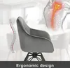 A grey velvet chair with an illustration of a human spine highlighting ergonomic design. Produktbild-Vorschau