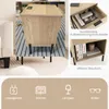 A collage of images showing a wooden nightstand with various features and icons representing its uses. Produktbild-Vorschau