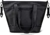 A black leather tote bag with two handles and a zippered pocket on the front. Produktbild-Vorschau
