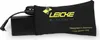 A black power adapter is partially covered by a black fabric pouch with the LEICKE logo and text. Produktbild-Vorschau