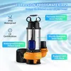A submersible pump with various features highlighted by text overlays. Produktbild-Vorschau
