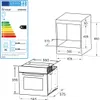 An energy efficiency label and technical drawings of an oven. Náhled obrázku produktu