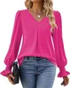 ASKSA Damen Bluse V-Ausschnitt Chiffon Plissee Produktbild-Vorschau 2