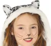 A close-up of a young girl wearing a leopard-themed hood with ears, and face paint resembling a leopard. Produktbild-Vorschau