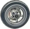 A close-up view of a scooter wheel with a tire, rim, and brake disc. Produktbild-Vorschau