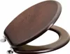 A wooden toilet seat and lid, shown open and isolated on a white background. Anteprima dell’immagine prodotto