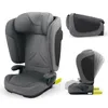 A collage of images showing a gray child car seat from different angles, including a folded view and a view demonstrating its adjustable recline. Produktbild-Vorschau
