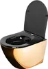 A modern wall-hung toilet with a black interior and a gold-colored exterior. Anteprima dell’immagine prodotto