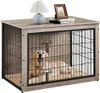 A dog is inside a wooden dog crate with a blanket. Produktbild-Vorschau
