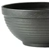 A close-up view of a dark gray planter with horizontal ribbed detailing and a decorative pattern near the rim. Produktbild-Vorschau