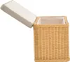 A wicker laundry basket with a cushioned lid is shown with the lid open. Produktbild-Vorschau