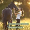 A woman is petting a horse in a field during sunset. Produktbild-Vorschau