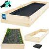 A collage of images showing a wooden raised garden bed, a planted raised garden bed, and gardening gloves with claws. Podgląd zdjęcia produktu