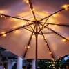Close-up view of the underside of a patio umbrella with warm white LED lights strung along its ribs. Náhľad obrázku produktu