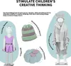A collage of knitted items for children, including a dress, beanies, a pumpkin decoration, and a sweater set, displayed on mannequins and as individual items. Náhled obrázku produktu