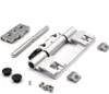 A collection of metal hardware components, including a hinge mechanism, pins, screws, and caps, arranged on a white background. Produktbild-Vorschau