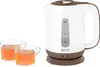 A white and brown electric kettle with two glass cups of tea. Náhľad obrázku produktu