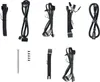 A collection of various computer power supply cables and screws arranged on a white background. Produktbild-Vorschau