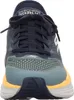 A close-up front view of a blue and gray athletic shoe with yellow accents. Produktbild-Vorschau