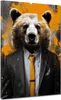 Bär im Anzug Pop Art Yellow Leinwandbild Wandbild Produktbild-Vorschau 1